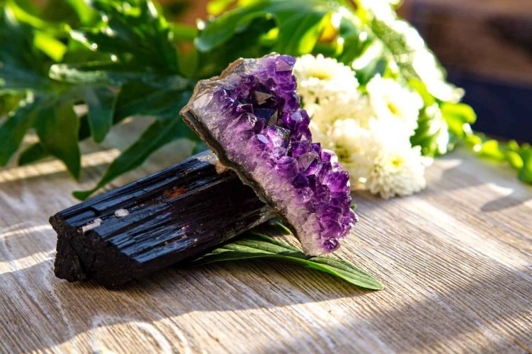 crystal combination of amethyst and black tourmaline